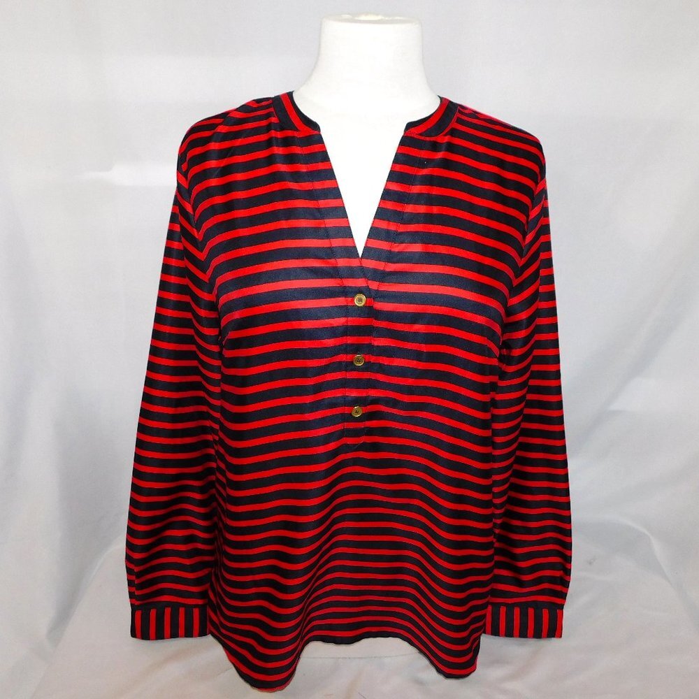 The Limited Red Black Striped V Neck Blouse Womens L